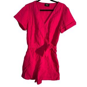 Monrow Eco-Friendly Womens Pink Wrap Romper Short Sleeve 100% Organic Cotton XS